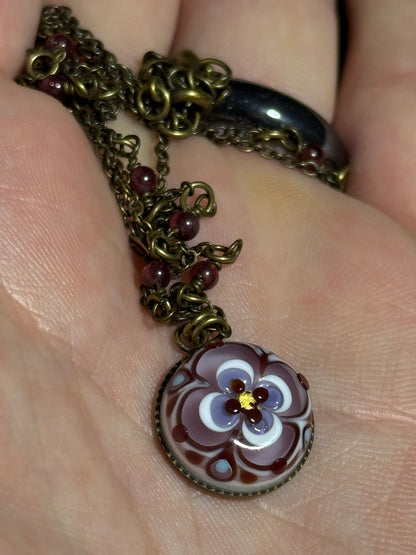 Pendant with red gemstone chain by Akiko Furuki