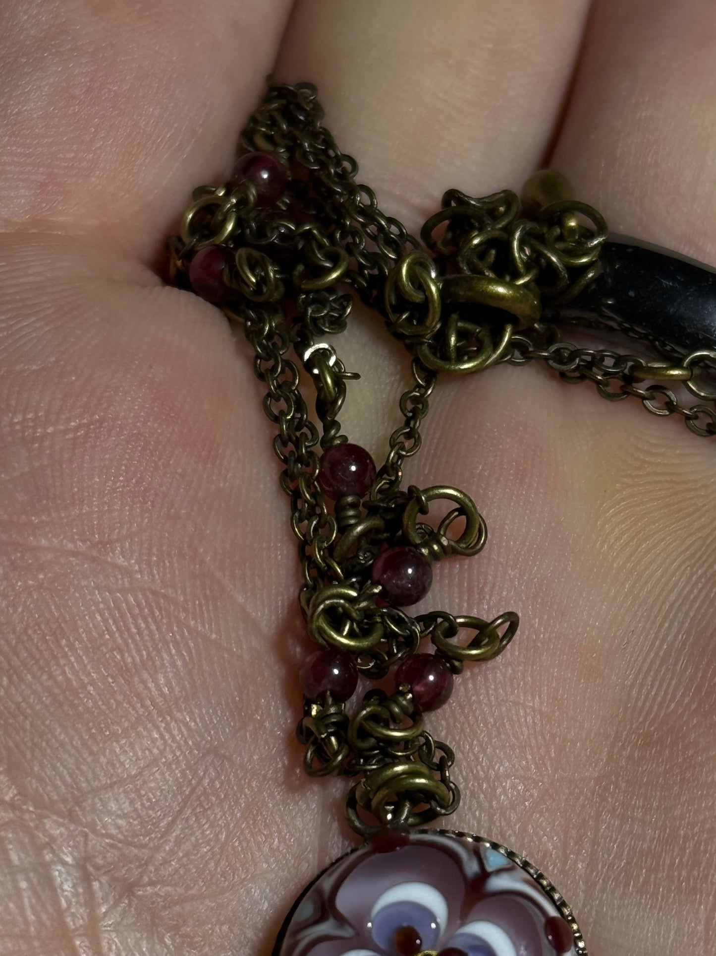 Pendant with red gemstone chain by Akiko Furuki